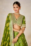 Masaba_Green Heavy Raw Silk Soda Shikankji Chand Phool Print And Bridal Lehenga Set _at_Aza_Fashions