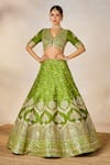 Buy_Masaba_Green Heavy Raw Silk Soda Shikankji Chand Phool Print And Bridal Lehenga Set 