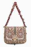 Shop_Doux Amour_Gold Zardozi Noor Bloom And Bugle Bead Embroidered Handbag _at_Aza_Fashions