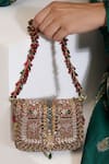 Doux Amour_Gold Zardozi Noor Bloom And Bugle Bead Embroidered Handbag _Online_at_Aza_Fashions