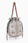 Doux Amour_Silver Zardozi Mira Fleur And Marodi Embroidered Potli Bag _Online_at_Aza_Fashions