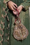 Buy_Doux Amour_Gold Zardozi Mira Fleur And Bugle Bead Embroidered Potli Bag _at_Aza_Fashions