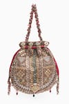 Buy_Doux Amour_Gold Zardozi Mira Fleur And Bugle Bead Embroidered Potli Bag _Online_at_Aza_Fashions