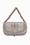 Buy_Doux Amour_Silver Zardozi Noor Blossom And Marodi Embroidered Clutch Bag _at_Aza_Fashions