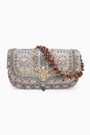 Shop_Doux Amour_Silver Zardozi Noor Blossom And Marodi Embroidered Clutch Bag _at_Aza_Fashions