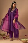 Buy_Cupid Cotton_Purple Chanderi Silk Embroidery Resham Plunge V-neck Ibdita Kurta With Pant _at_Aza_Fashions