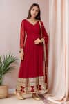 Buy_Samyukta Singhania_Maroon Faux Georgette Lining Cotton Embroidery Florin Anarkali With Dupatta _at_Aza_Fashions