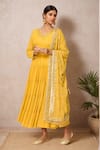 Buy_Samyukta Singhania_Yellow Faux Georgette Lining Cotton Fleur Tiered Anarkali With Dupatta _at_Aza_Fashions