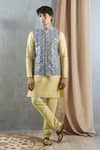 Buy_Aryavir Malhotra_Blue Bundi Soft Cotton Threadwork Floral Kurta Set _at_Aza_Fashions