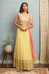 Buy_Alaya Advani_Yellow Blouse Silk Embroidery Sequin Leaf Neck Lehenga Set _at_Aza_Fashions