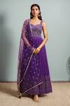 Buy_Alaya Advani_Purple Anarkali Georgette Embroidered Hand Mirror Work With Dupatta _at_Aza_Fashions