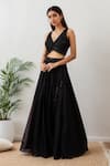 Buy_Alaya Advani_Black Lehenga Organza Embellished Sequin V Neck Bead Set _at_Aza_Fashions