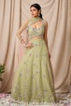 Buy_Alaya Advani_Green Blouse And Dupatta Net Hand Work Cutdana Leaf Floral Booti Lehenga Set _at_Aza_Fashions