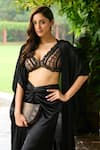 Ohaila Khan_Black Satin Embellished Bead Cutwork Sanaz Blouse And Skirt Set _Online_at_Aza_Fashions