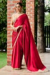 Buy_Ohaila Khan_Red Satin Embellished Pearl Sweetheart Neck Dilnaz Border Saree With Blouse _at_Aza_Fashions