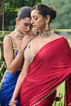 Ohaila Khan_Red Satin Embellished Pearl Sweetheart Neck Dilnaz Border Saree With Blouse _at_Aza_Fashions