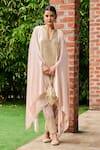 Buy_Ohaila Khan_Pink Satin Embroidery Cord Notched Noush Mirror Cape Kurta And Salwar Set _at_Aza_Fashions