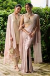 Buy_Ohaila Khan_Pink Satin Embroidery Cord Notched Noush Mirror Cape Kurta And Salwar Set _Online_at_Aza_Fashions