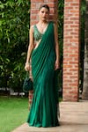 Buy_Ohaila Khan_Emerald Green Chiffon Embellished Tassel Razan Pre-draped Saree With Blouse _at_Aza_Fashions