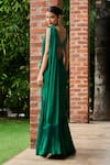 Shop_Ohaila Khan_Emerald Green Chiffon Embellished Tassel Razan Pre-draped Saree With Blouse _at_Aza_Fashions