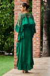 Shop_Ohaila Khan_Emerald Green Chiffon Embroidery Bead V Neck Ruffle Kaftan _at_Aza_Fashions