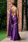 Shop_Ohaila Khan_Purple Satin Embellished Pearl Zhavia Border Pre-draped Saree With Blouse _at_Aza_Fashions