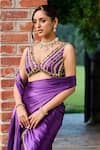 Ohaila Khan_Purple Satin Embellished Pearl Zhavia Border Pre-draped Saree With Blouse _Online_at_Aza_Fashions