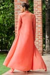 Shop_Ohaila Khan_Coral Crepe Embellished Mirror Dress Square Neck Mahnaz Work With Cape _at_Aza_Fashions