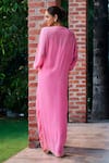 Shop_Ohaila Khan_Pink Crepe Embellished Mirror V Neck Bead Yoke Kaftan _at_Aza_Fashions