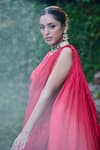 Ohaila Khan_Red Chiffon Embroidery Bead V Diar Fringe Bordered Pre-draped Saree With Blouse _Online_at_Aza_Fashions