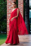 Buy_Ohaila Khan_Red Chiffon Embroidery Bead V Diar Fringe Bordered Pre-draped Saree With Blouse _Online_at_Aza_Fashions