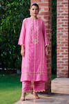 Buy_Ohaila Khan_Pink Chanderi Embellished Lace Round Zeba Kurta And Pant Set _at_Aza_Fashions