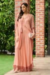 Buy_Ohaila Khan_Pink Crepe Embroidery Sequin V Neck Mehry Kaftan _at_Aza_Fashions