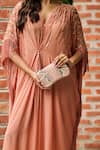 Shop_Ohaila Khan_Pink Crepe Embroidery Sequin V Neck Mehry Kaftan _Online_at_Aza_Fashions