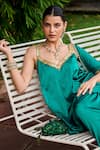 Buy_Ohaila Khan_Green Satin Embroidery Sequin V Neck Firoza Neckline Kurta Set _Online_at_Aza_Fashions