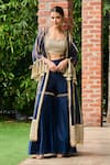 Buy_Ohaila Khan_Blue Chanderi Embellished Lace Cape Open Azora Sharara Set _at_Aza_Fashions