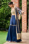 Buy_Ohaila Khan_Blue Chanderi Embellished Lace Cape Open Azora Sharara Set _Online_at_Aza_Fashions