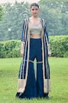 Buy_Ohaila Khan_Blue Chanderi Embellished Lace Cape Open Azora Sharara Set 