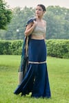 Shop_Ohaila Khan_Blue Chanderi Embellished Lace Cape Open Azora Sharara Set 