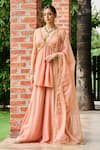 Buy_Ohaila Khan_Pink Chiffon Embroidery Sequin Plunge V Neck Aafreen Neckline Peplum Kurta Set _at_Aza_Fashions