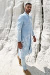 Buy_PIRI INDIA_Blue Heavy Crepe Printed Marble Sherwani Set _Online_at_Aza_Fashions