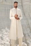 Shop_PIRI INDIA_Off White Dupion Silk Embroidery Cutdana Sherwani Set _Online_at_Aza_Fashions