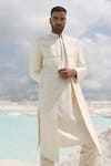 Buy_PIRI INDIA_Off White Dupion Silk Embroidery Cutdana Sherwani Set 