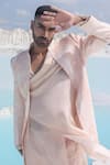 PIRI INDIA_Pink Heavy Crepe Printed Marble Sherwani And Kurta Set _at_Aza_Fashions