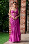 Buy_Ohaila Khan_Fuchsia Chiffon Embellished Bead Layla Pre-draped Saree With Corset Blouse _at_Aza_Fashions