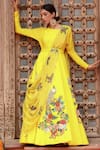 Buy_Gazab by Miku Kumar_Yellow Muslin Printed Botanical Round Saiba Anarkali With Belt _at_Aza_Fashions