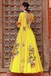 Shop_Gazab by Miku Kumar_Yellow Muslin Printed Botanical Round Saiba Anarkali With Belt _at_Aza_Fashions