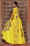 Gazab by Miku Kumar_Yellow Muslin Printed Botanical Round Saiba Anarkali With Belt _Online_at_Aza_Fashions