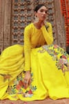 Buy_Gazab by Miku Kumar_Yellow Muslin Printed Botanical Round Saiba Anarkali With Belt _Online_at_Aza_Fashions