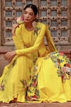 Buy_Gazab by Miku Kumar_Yellow Muslin Printed Botanical Round Saiba Anarkali With Belt 